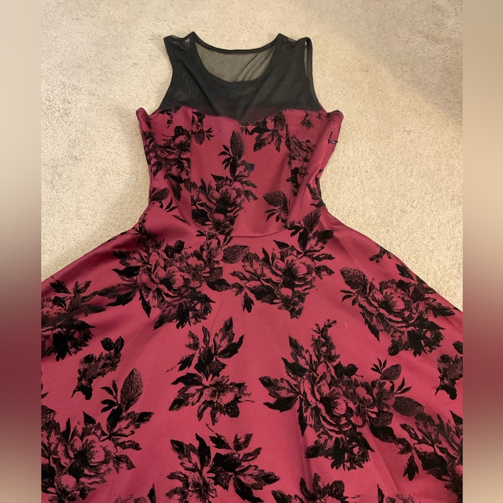 Maroon fit and flare dress